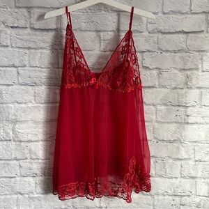 PREOWNED FREDERICKS OF HOLLYWOOD RED LACE BABYDOLL LINGERIE PLUS SIZE 2X